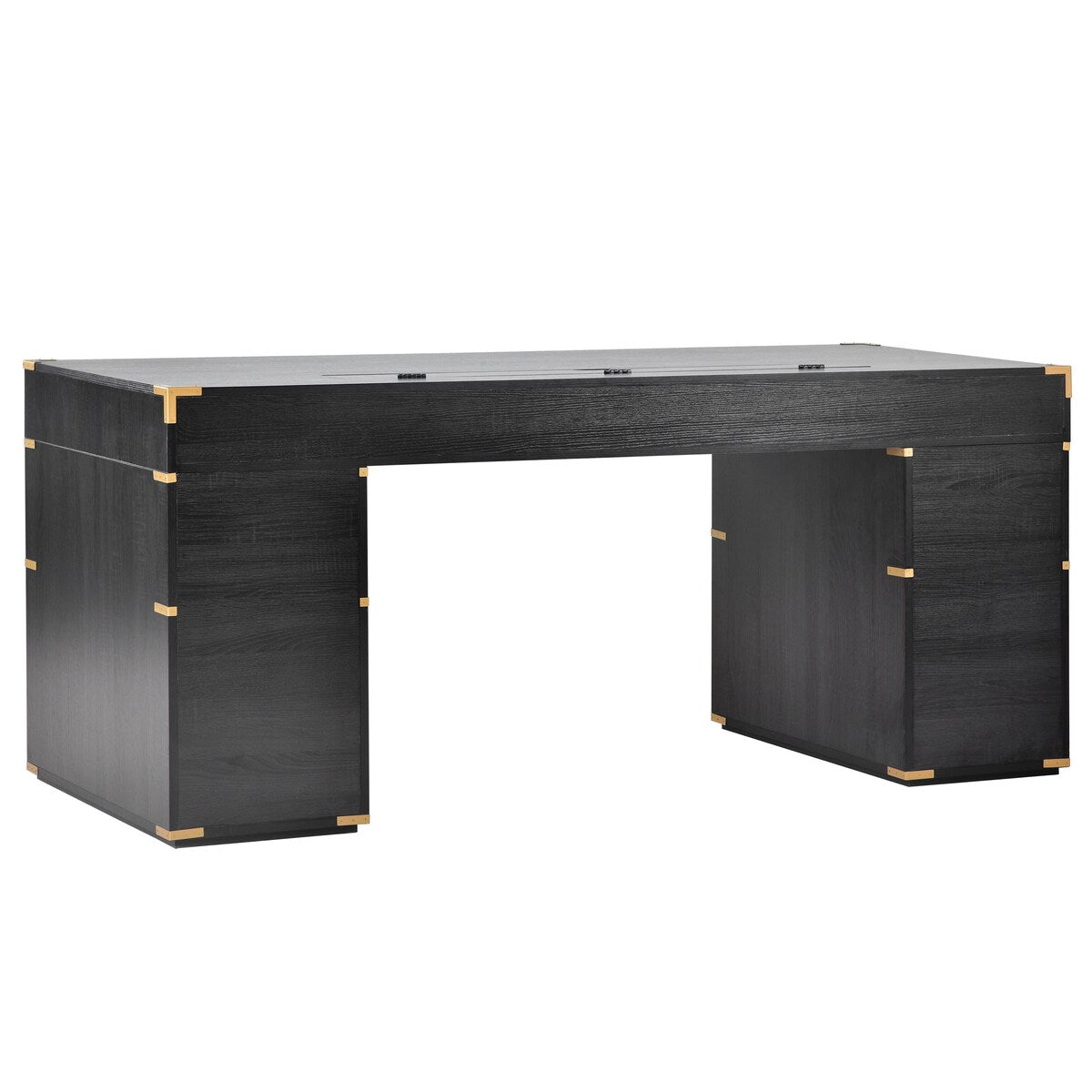 70" Executive Desk with Metal Edge Trim, Writing Desk with 2 file drawers, USB Ports and Outlets, Desk with Hidden Compartment