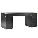 70" Executive Desk with Metal Edge Trim, Writing Desk with 2 file drawers, USB Ports and Outlets, Desk with Hidden Compartment