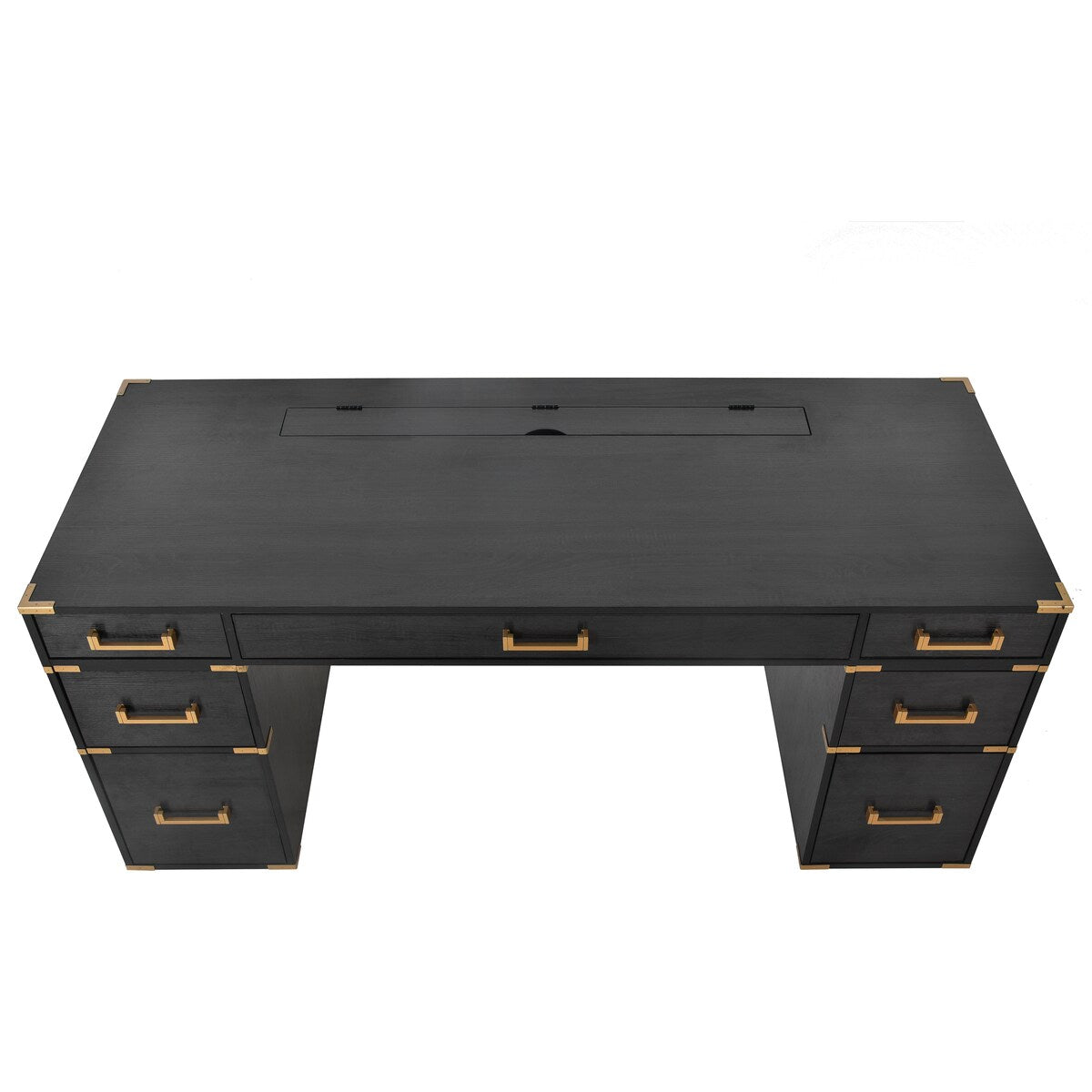 70" Executive Desk with Metal Edge Trim, Writing Desk with 2 file drawers, USB Ports and Outlets, Desk with Hidden Compartment