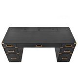 70" Executive Desk with Metal Edge Trim, Writing Desk with 2 file drawers, USB Ports and Outlets, Desk with Hidden Compartment