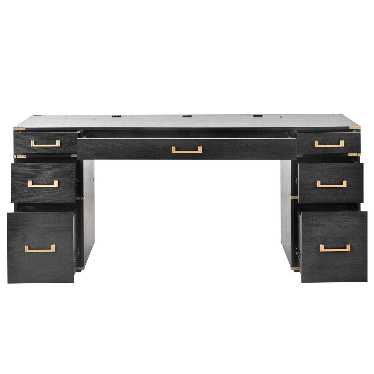 70" Executive Desk with Metal Edge Trim, Writing Desk with 2 file drawers, USB Ports and Outlets, Desk with Hidden Compartment