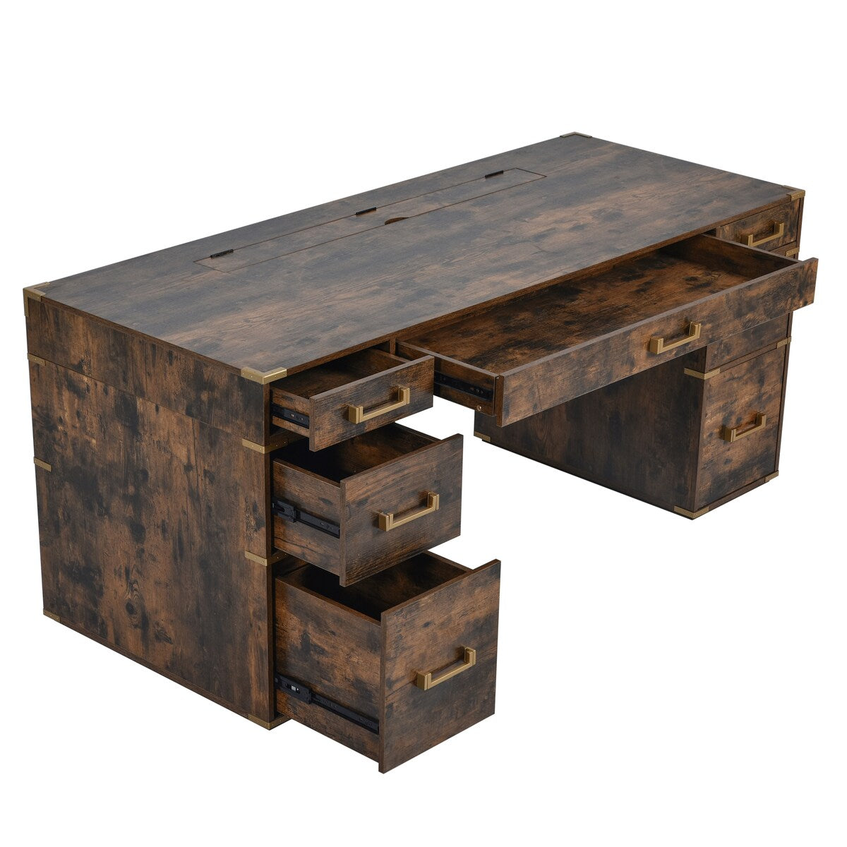70" Executive Desk with Metal Edge Trim, Writing Desk with 2 file drawers, USB Ports and Outlets, Desk with Hidden Compartment
