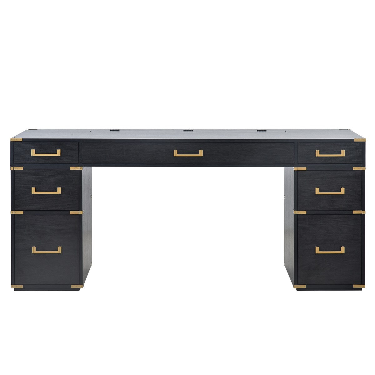 70" Executive Desk with Metal Edge Trim, Writing Desk with 2 file drawers, USB Ports and Outlets, Desk with Hidden Compartment