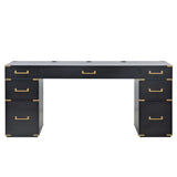 70" Executive Desk with Metal Edge Trim, Writing Desk with 2 file drawers, USB Ports and Outlets, Desk with Hidden Compartment