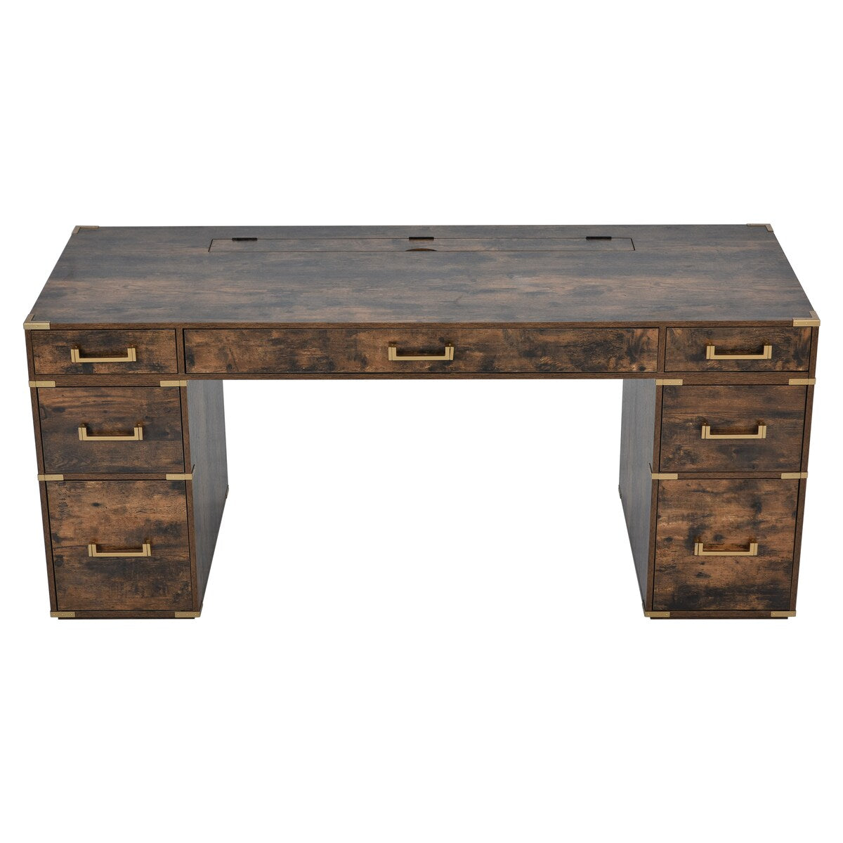 70" Executive Desk with Metal Edge Trim, Writing Desk with 2 file drawers, USB Ports and Outlets, Desk with Hidden Compartment