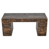 70" Executive Desk with Metal Edge Trim, Writing Desk with 2 file drawers, USB Ports and Outlets, Desk with Hidden Compartment