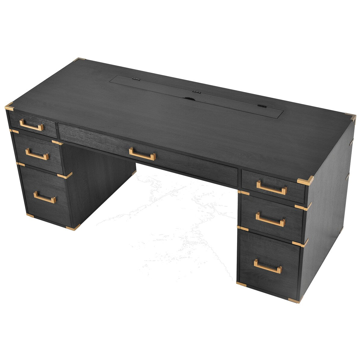 70" Executive Desk with Metal Edge Trim, Writing Desk with 2 file drawers, USB Ports and Outlets, Desk with Hidden Compartment