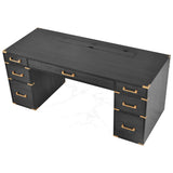 70" Executive Desk with Metal Edge Trim, Writing Desk with 2 file drawers, USB Ports and Outlets, Desk with Hidden Compartment