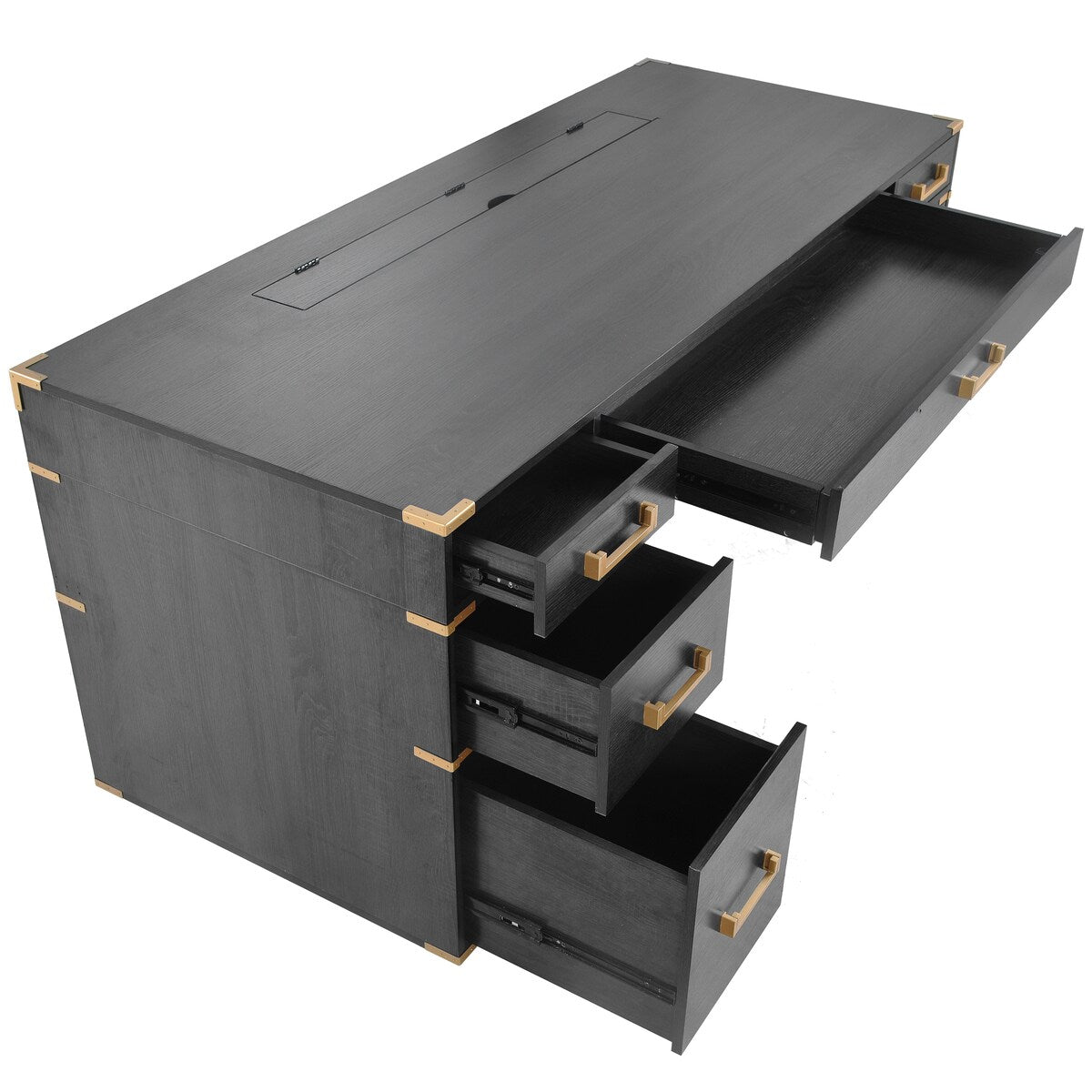 70" Executive Desk with Metal Edge Trim, Writing Desk with 2 file drawers, USB Ports and Outlets, Desk with Hidden Compartment
