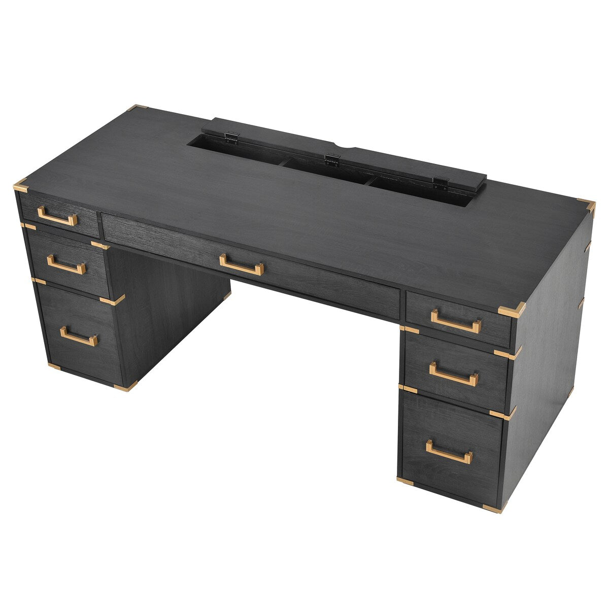 70" Executive Desk with Metal Edge Trim, Writing Desk with 2 file drawers, USB Ports and Outlets, Desk with Hidden Compartment