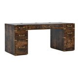 70" Executive Desk with Metal Edge Trim, Writing Desk with 2 file drawers, USB Ports and Outlets, Desk with Hidden Compartment