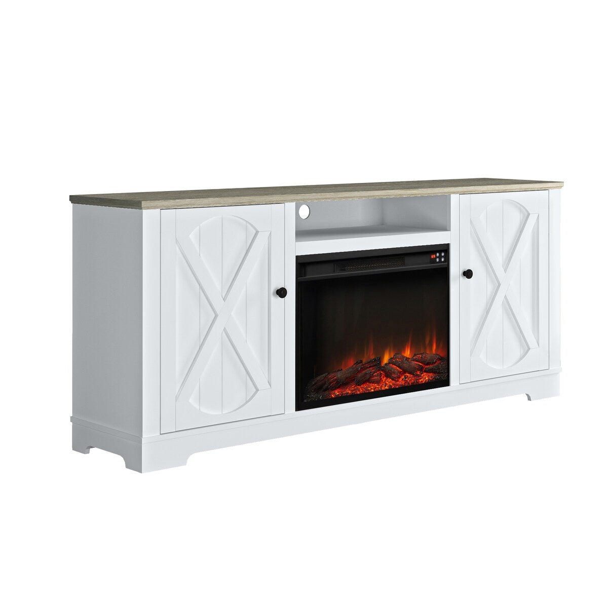 70" Farmhouse TV Stand with Fireplace, Fits up to 75" TV - 70"W x 30"H x 14.5"D