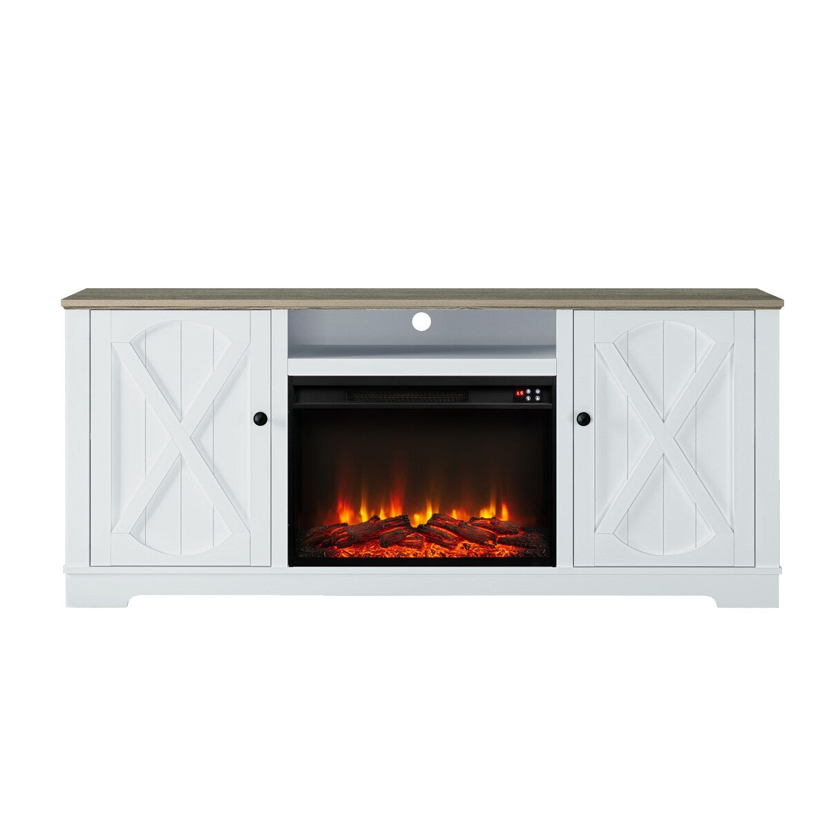 70" Farmhouse TV Stand with Fireplace, Fits up to 75" TV - 70"W x 30"H x 14.5"D