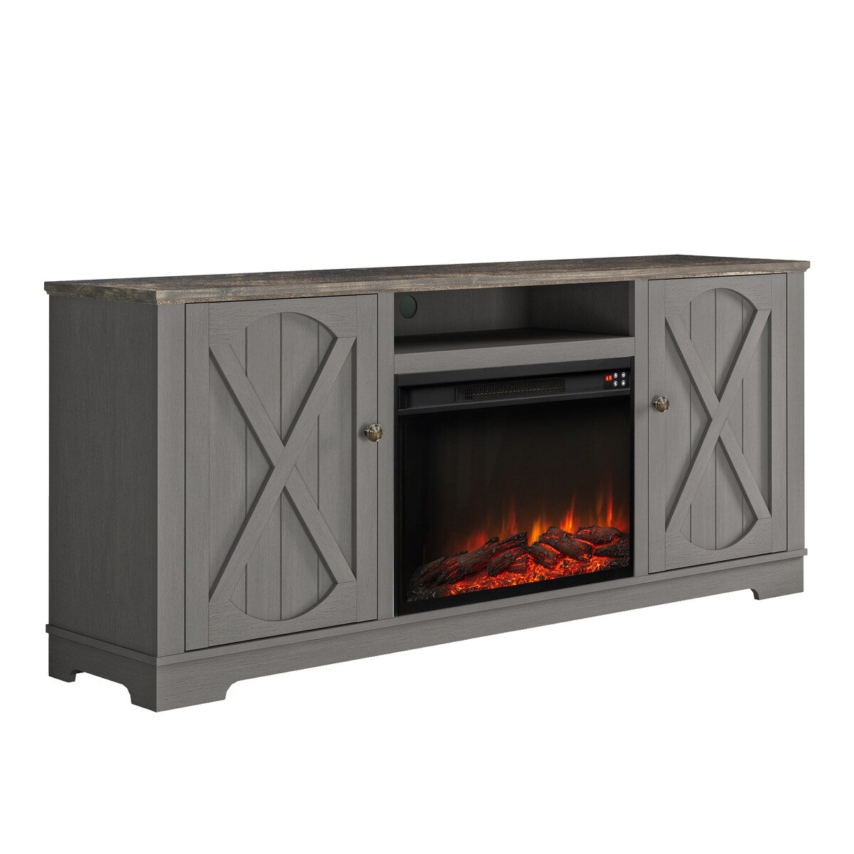 70" Farmhouse TV Stand with Fireplace, Fits up to 75" TV - 70"W x 30"H x 14.5"D