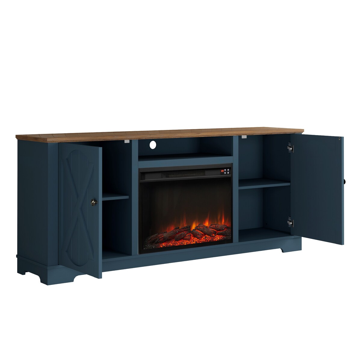 70" Farmhouse TV Stand with Fireplace, Fits up to 75" TV - 70"W x 30"H x 14.5"D