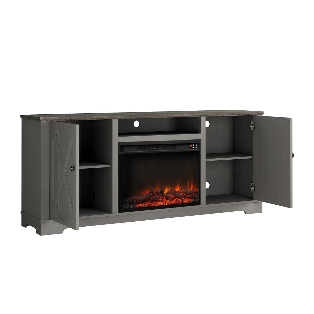 70" Farmhouse TV Stand with Fireplace, Fits up to 75" TV - 70"W x 30"H x 14.5"D