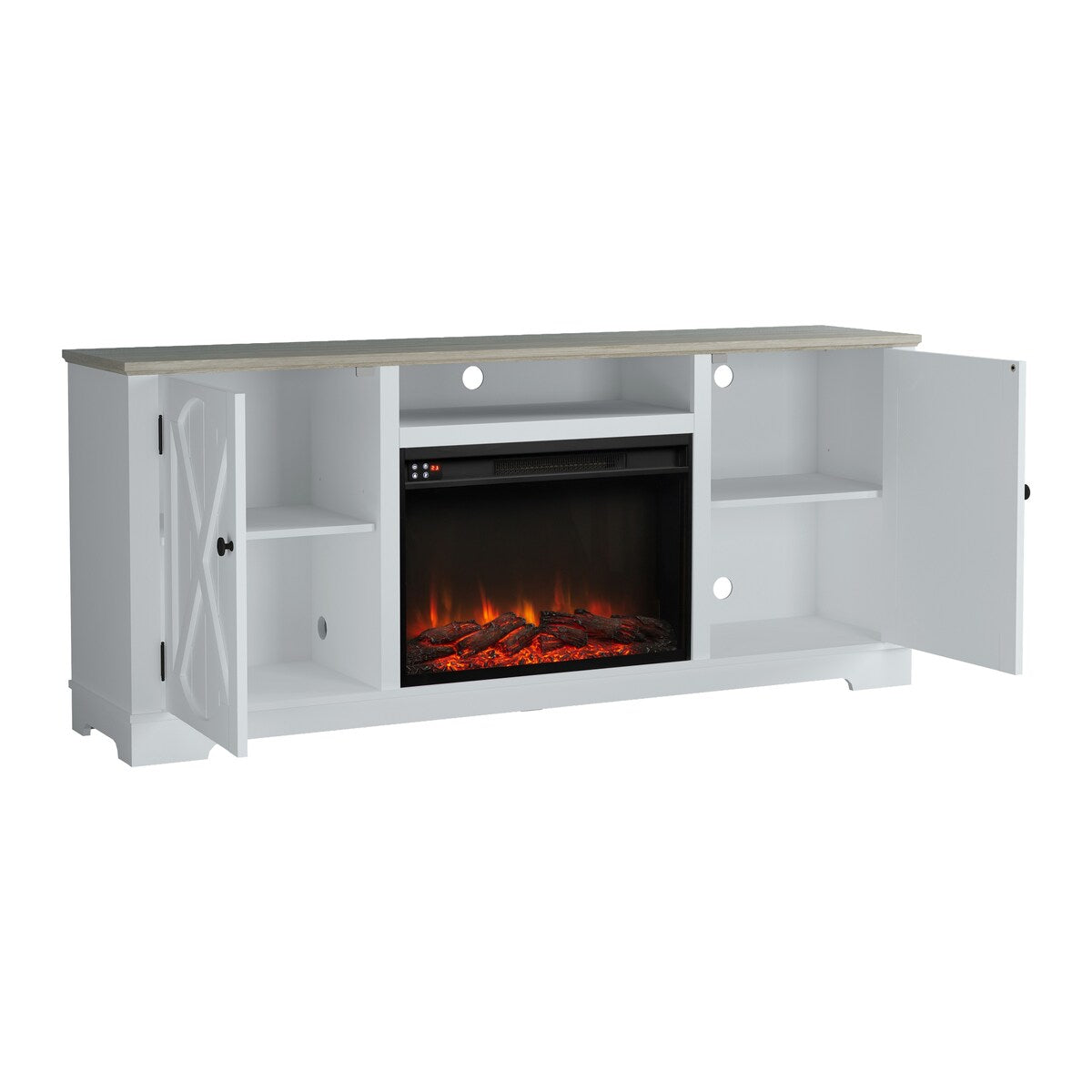 70" Farmhouse TV Stand with Fireplace, Fits up to 75" TV - 70"W x 30"H x 14.5"D