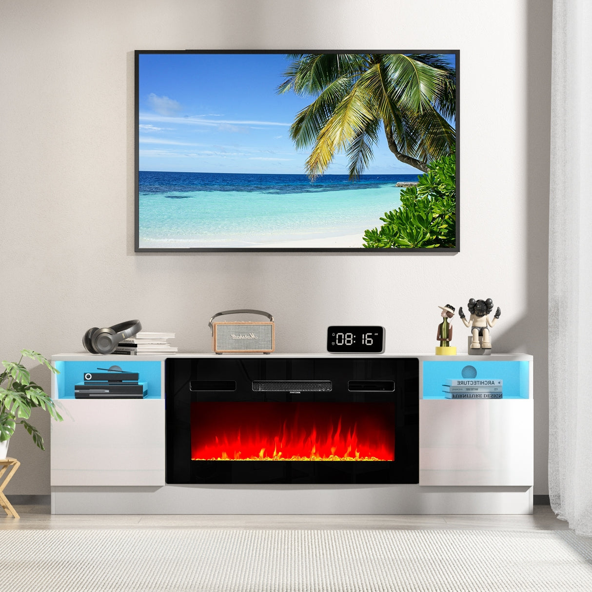70" Fireplace TV Stand with Electronic Fireplace