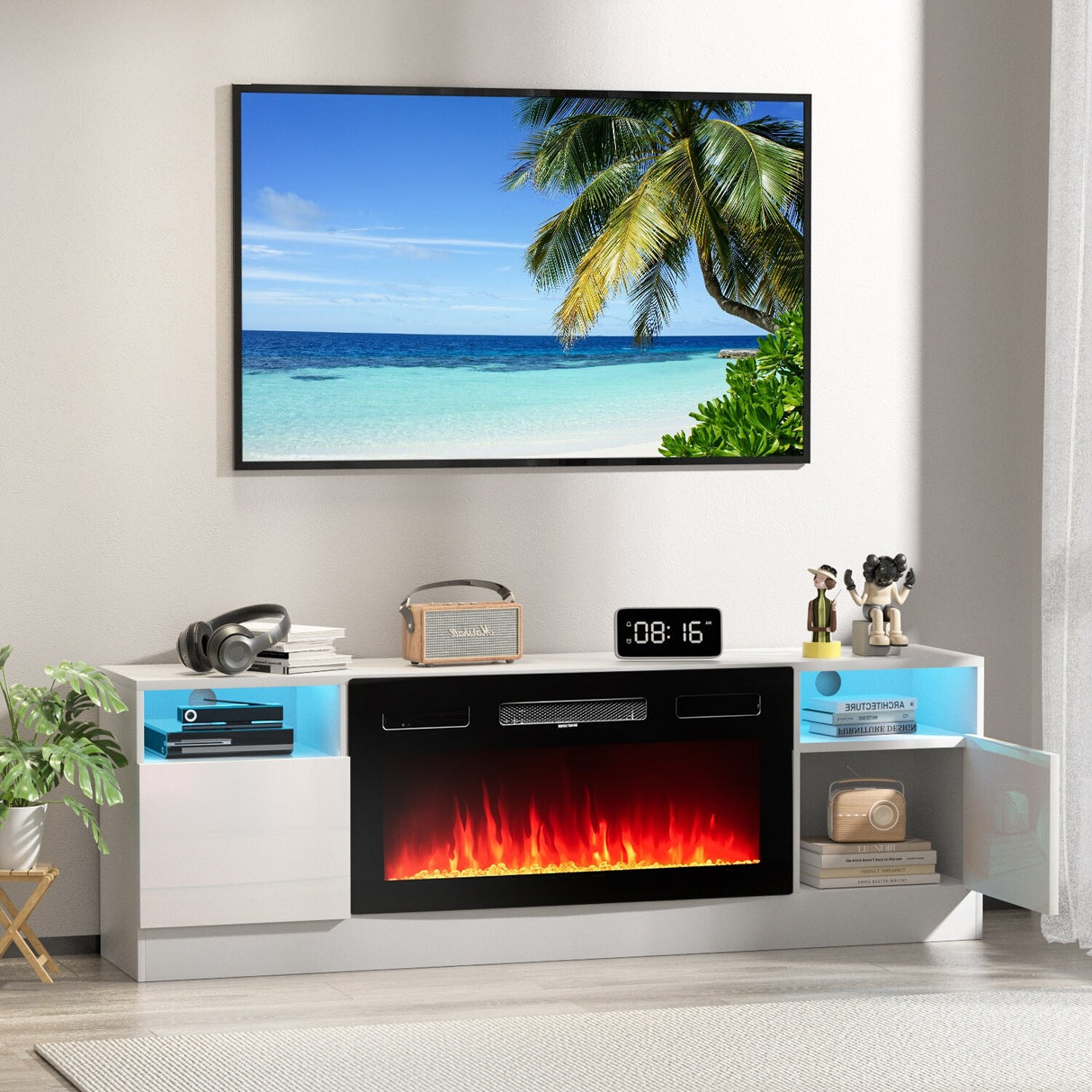 70" Fireplace TV Stand with Electronic Fireplace