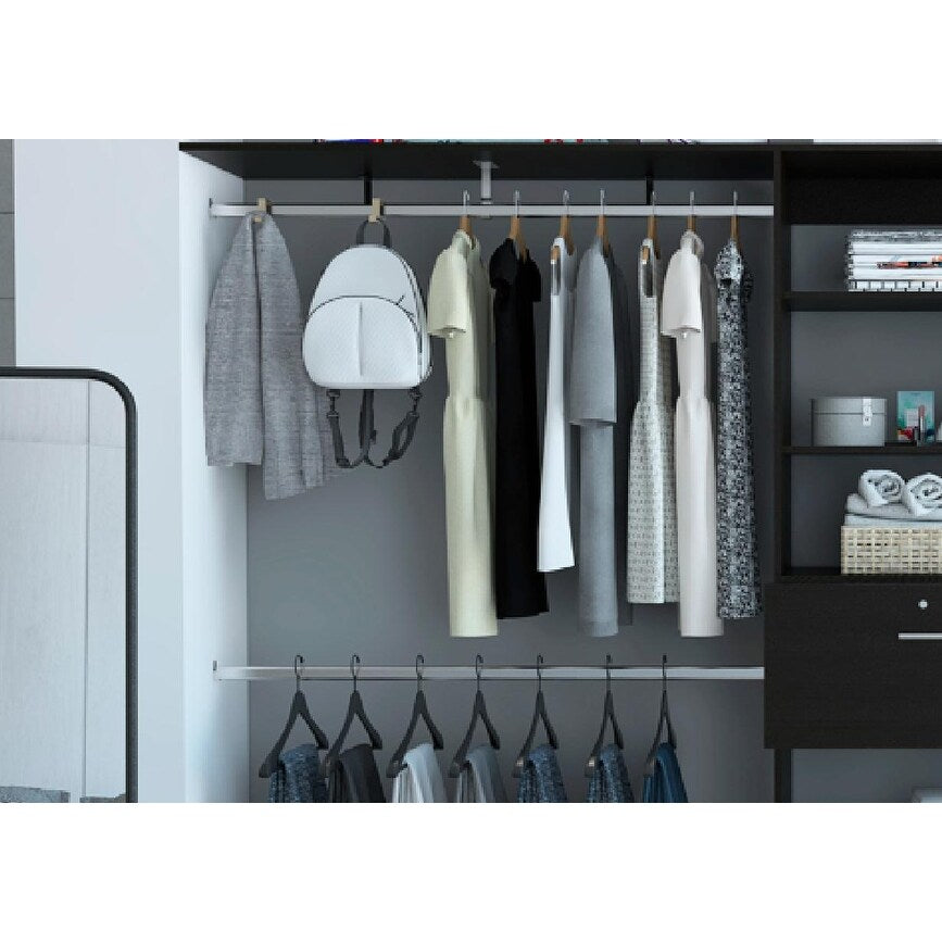 70"W - 118"W Drawers Closet System, 5-Shelves 3-Hanging Rods 1-Drawers Clothes Locker, Armoire for Bedroom Guest Room