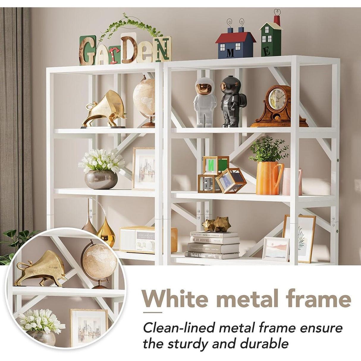 71 Inch Industrial Bookshelf, 6 Shelf Etagere Bookcase,Free Standing Open Book Shelves Storage Display Shelf