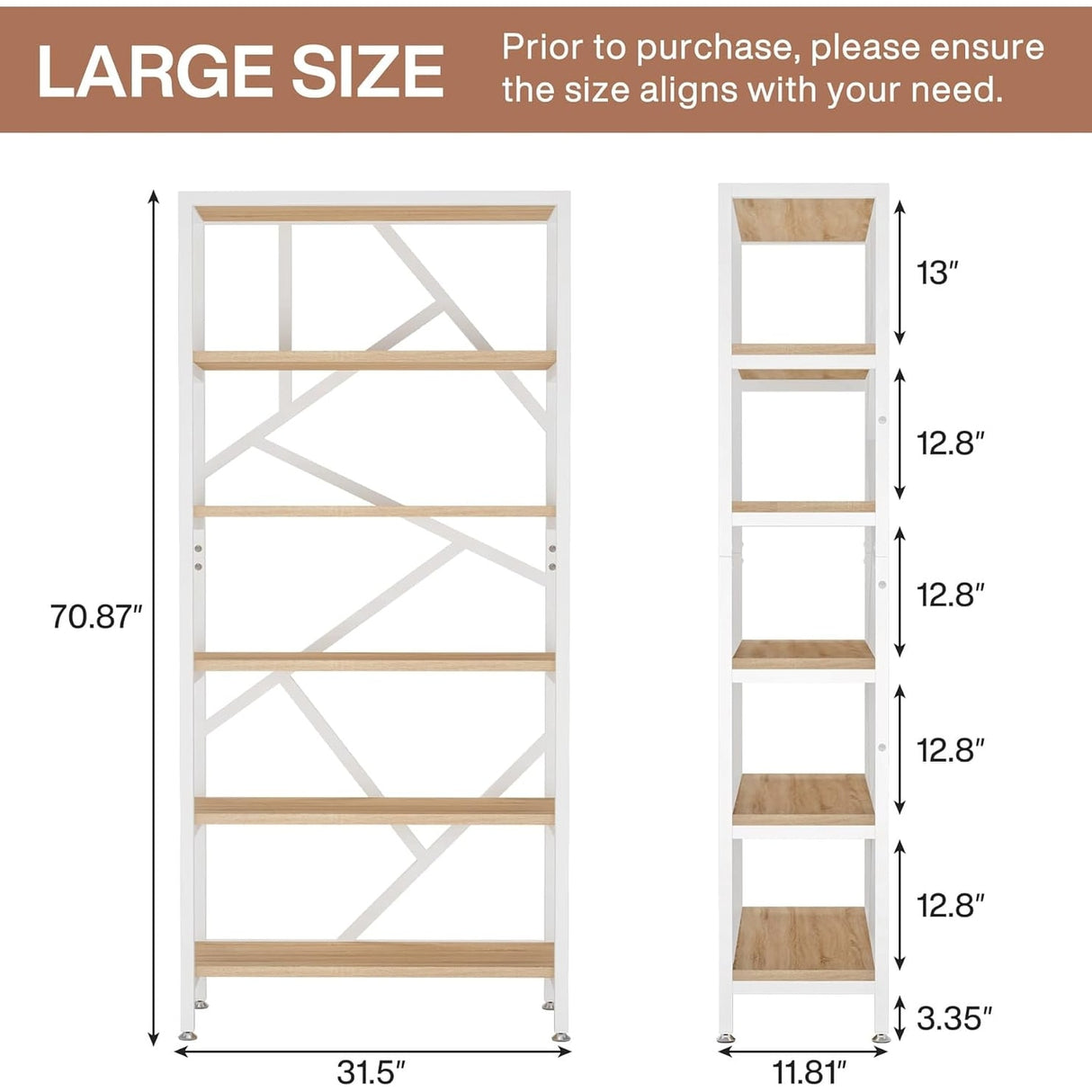 71 Inch Industrial Bookshelf, 6 Shelf Etagere Bookcase,Free Standing Open Book Shelves Storage Display Shelf
