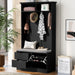 Wood Hall Tree Entryway Bench with Drawers and Double Hooks