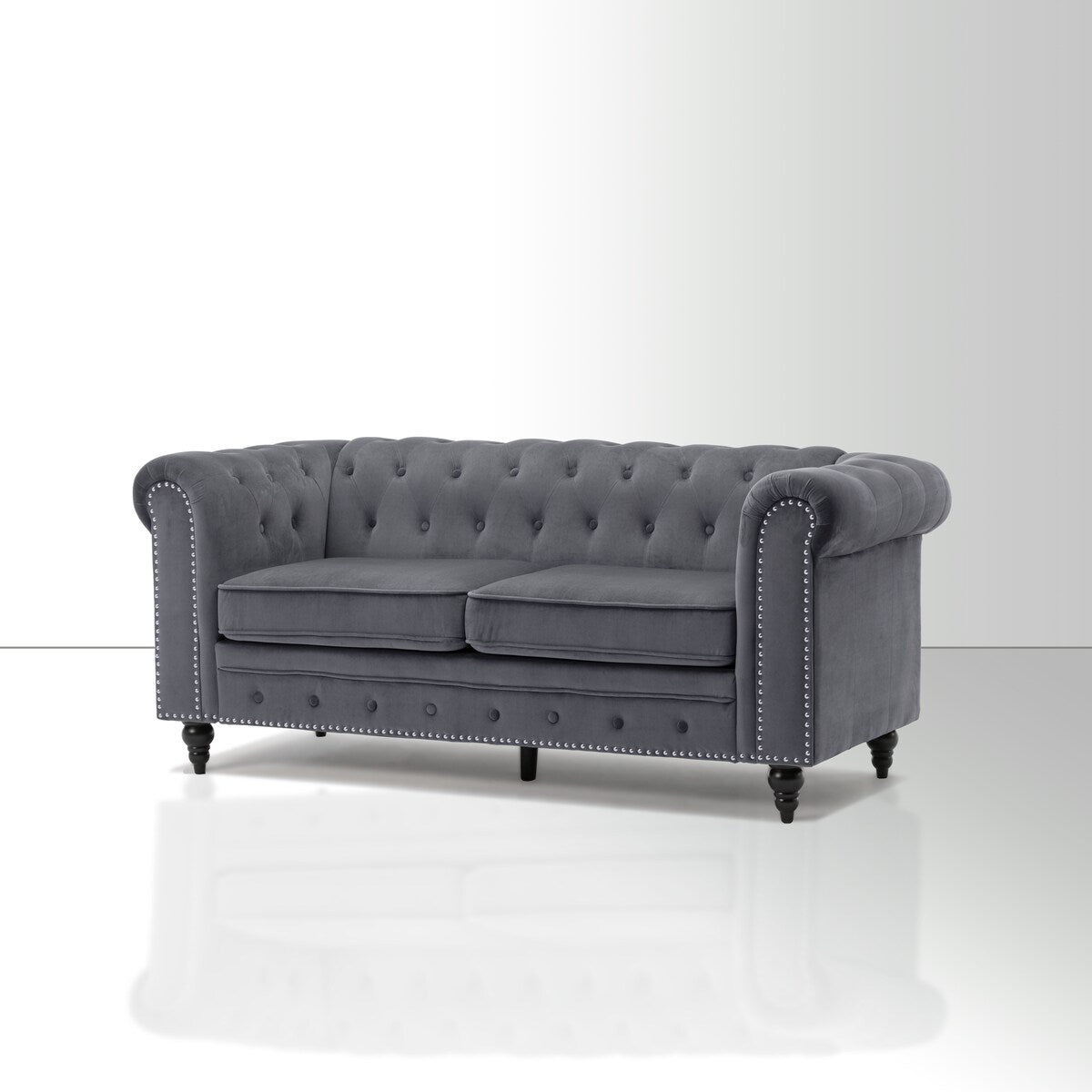 71.5" Velvet Rolled Arm Sofa for Living Room, Apartment, Office, With Tufted Nailheads Rolled Arm, Bench Sofa