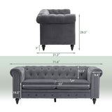71.5" Velvet Rolled Arm Sofa for Living Room, Apartment, Office, With Tufted Nailheads Rolled Arm, Bench Sofa