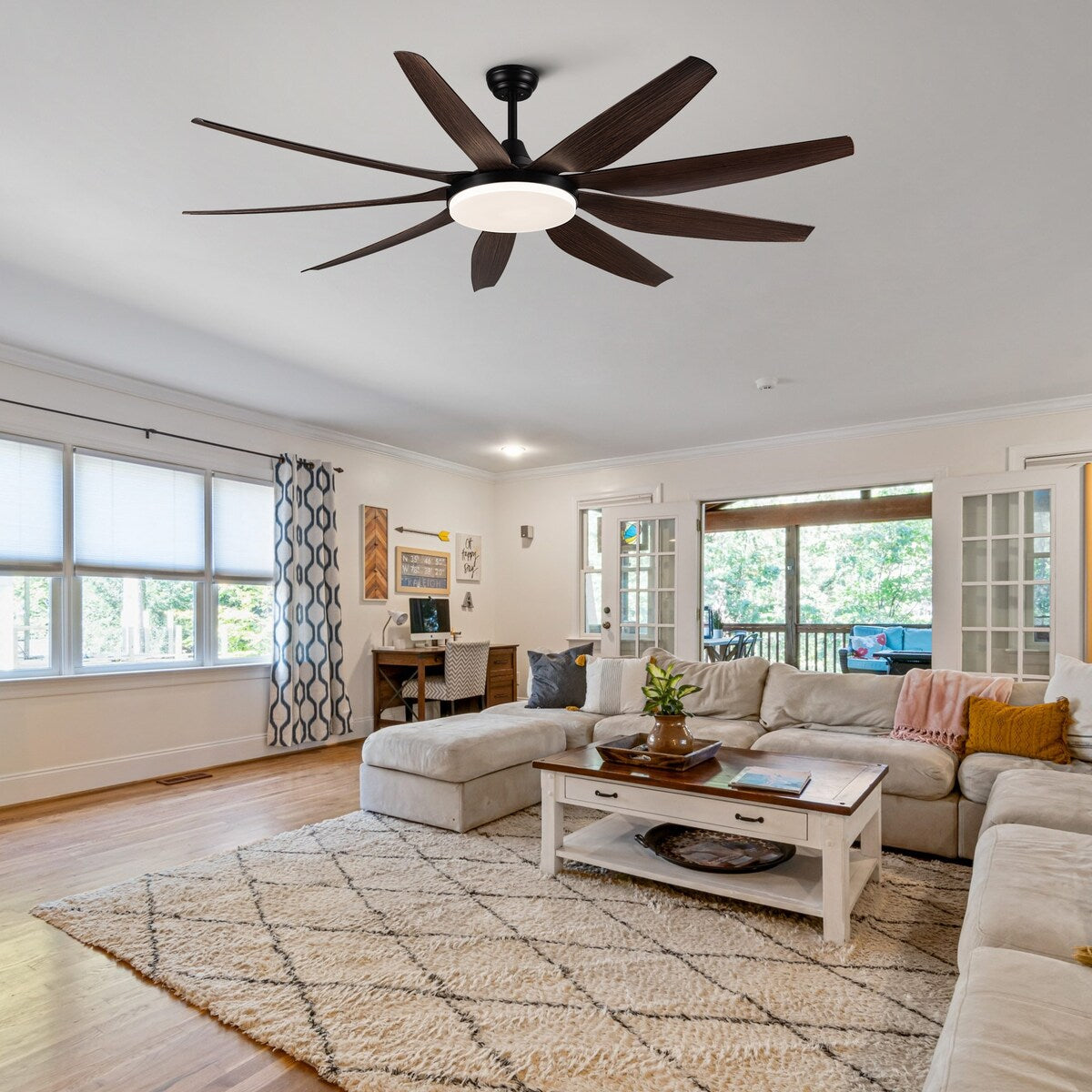 71" Adjustable 6-Speed LED Ceiling Fan with 9 Wood Grain Blades