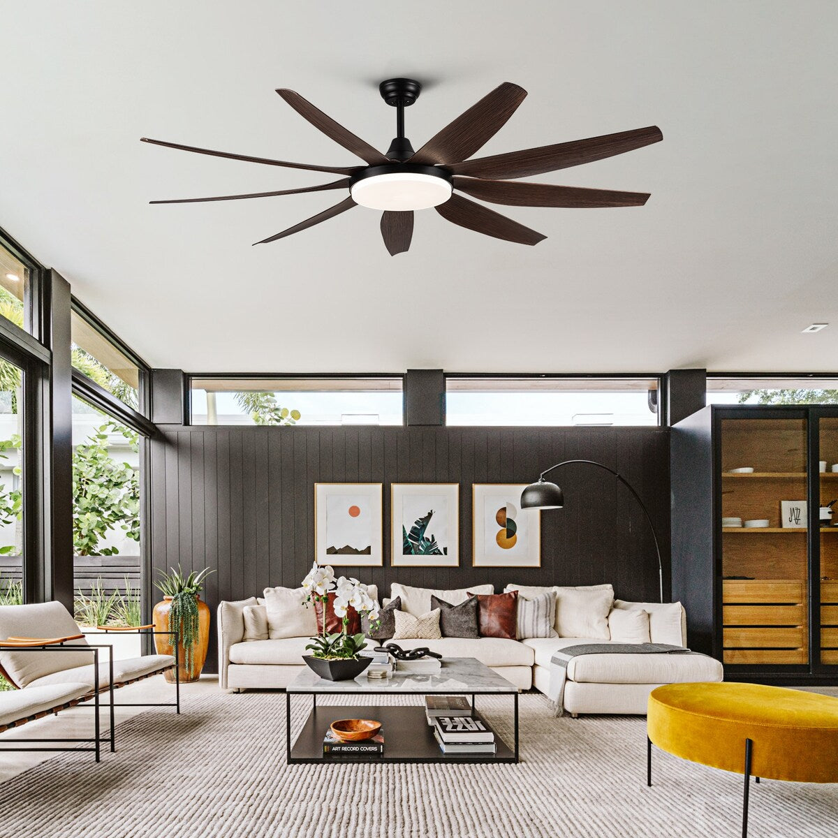 71" Adjustable 6-Speed LED Ceiling Fan with 9 Wood Grain Blades