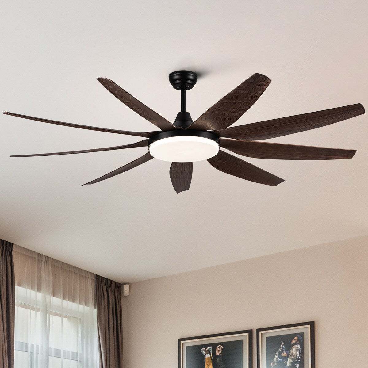 71" Adjustable 6-Speed LED Ceiling Fan with 9 Wood Grain Blades