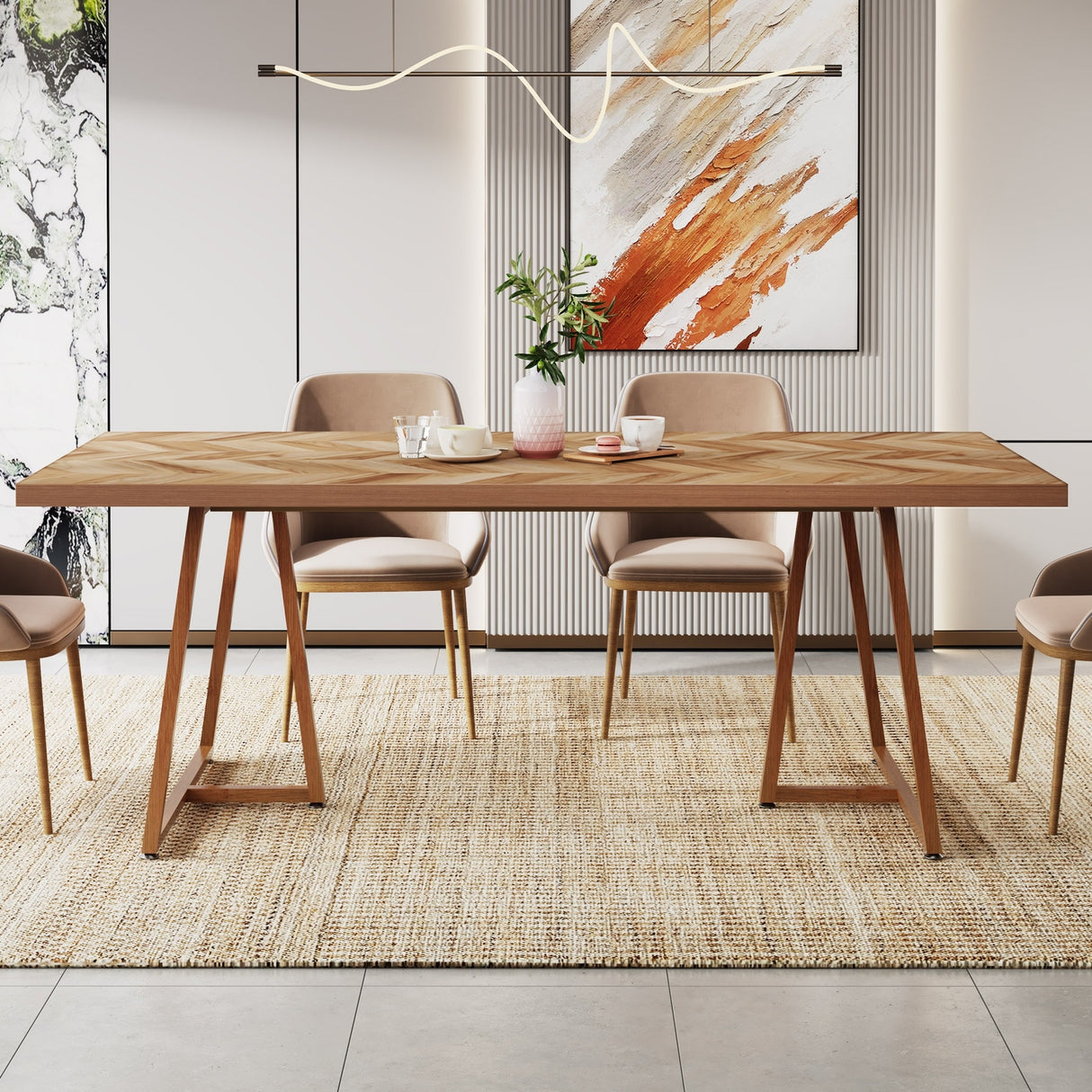 71" Farmhouse Dining Table for 6 to 8, Rectangular Wood Kitchen Table Industrial Dinner Table
