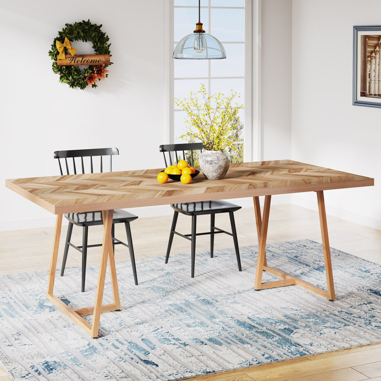 71" Farmhouse Dining Table for 6 to 8, Rectangular Wood Kitchen Table Industrial Dinner Table