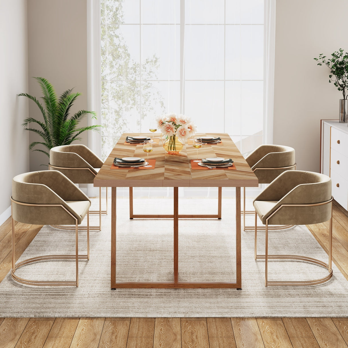 71" Farmhouse Dining Table for 6 to 8, Rectangular Wood Kitchen Table Industrial Dinner Table