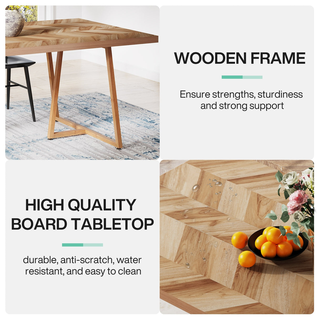 71" Farmhouse Dining Table for 6 to 8, Rectangular Wood Kitchen Table Industrial Dinner Table