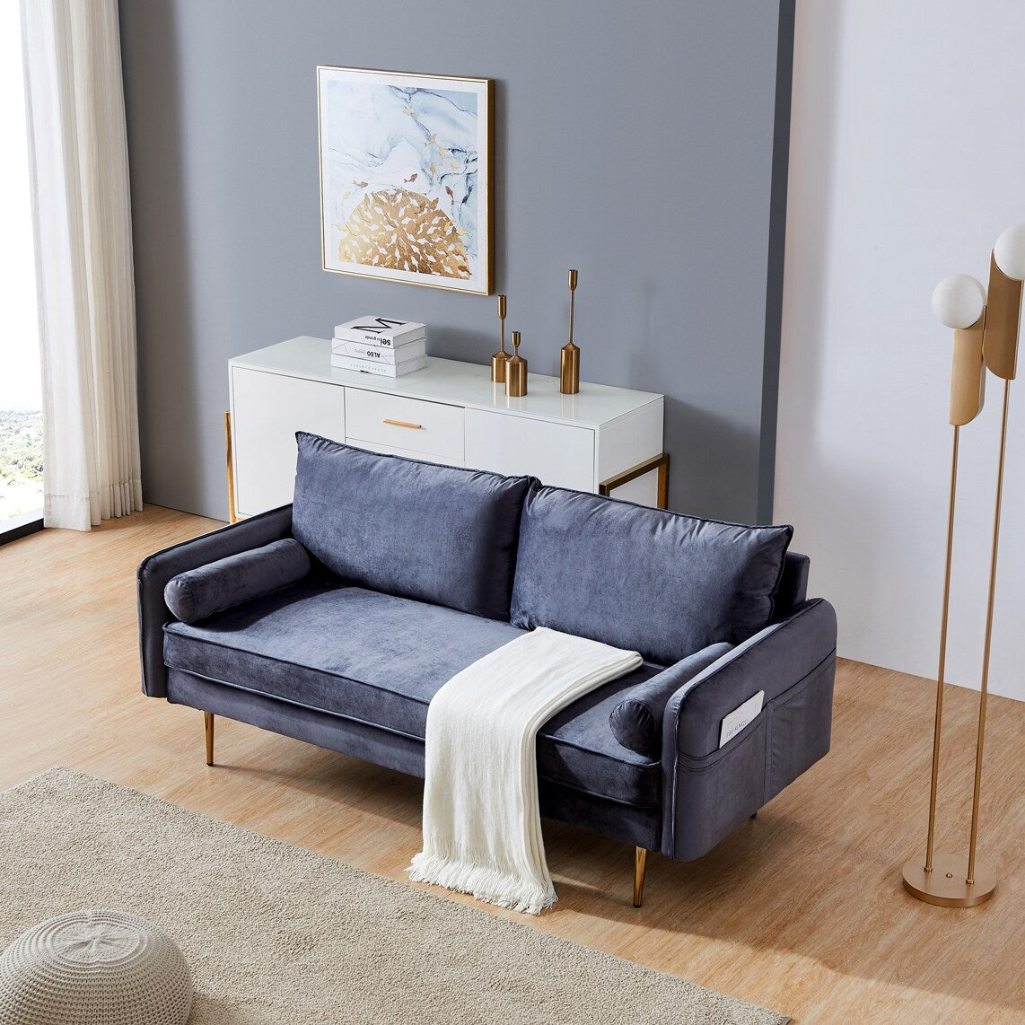 71" Wide Velvet Fabric Sofa Upholstered Living Room Furniture