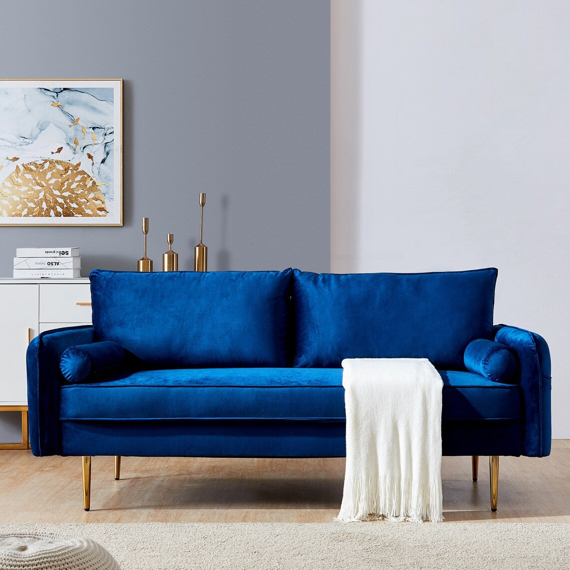 71" Wide Velvet Fabric Sofa Upholstered Living Room Furniture