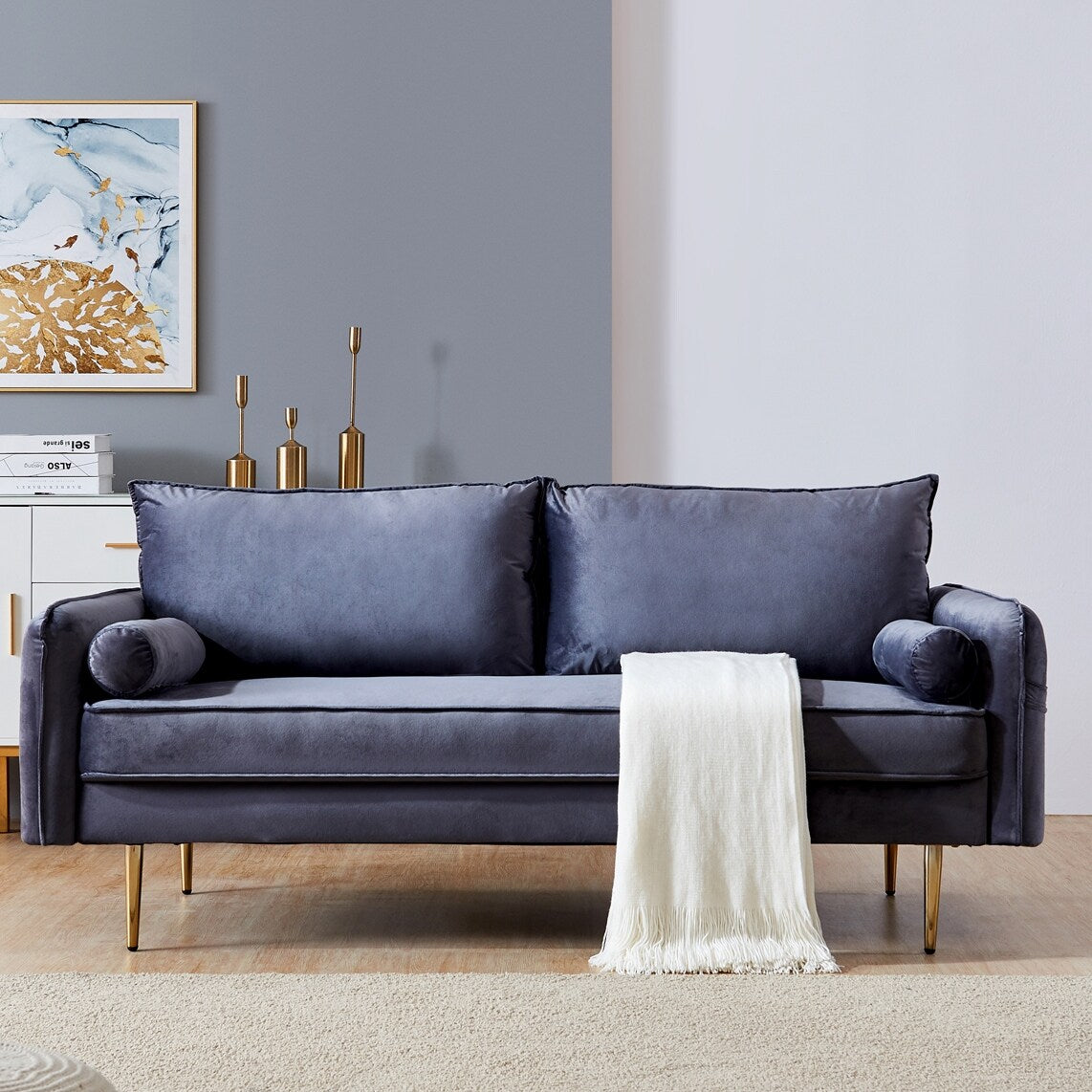 71" Wide Velvet Fabric Sofa Upholstered Living Room Furniture