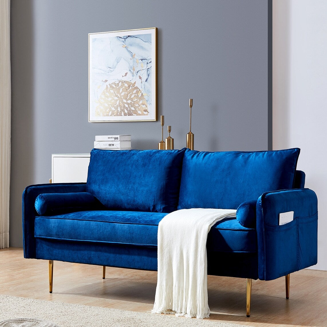 71" Wide Velvet Fabric Sofa Upholstered Living Room Furniture
