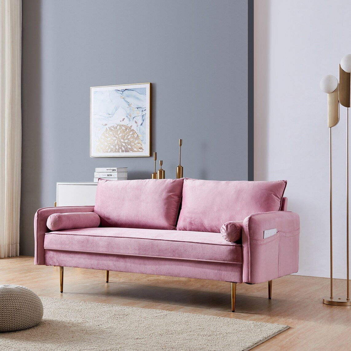 71" Wide Velvet Fabric Sofa Upholstered Living Room Furniture