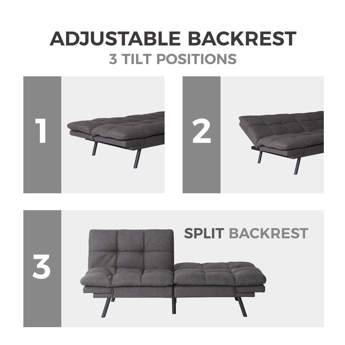 71'' Wide Futon Sofa Bed Adjustable Arms Tufted Back Convertible Futon Sleeper Sofa Tufted Folding Couch