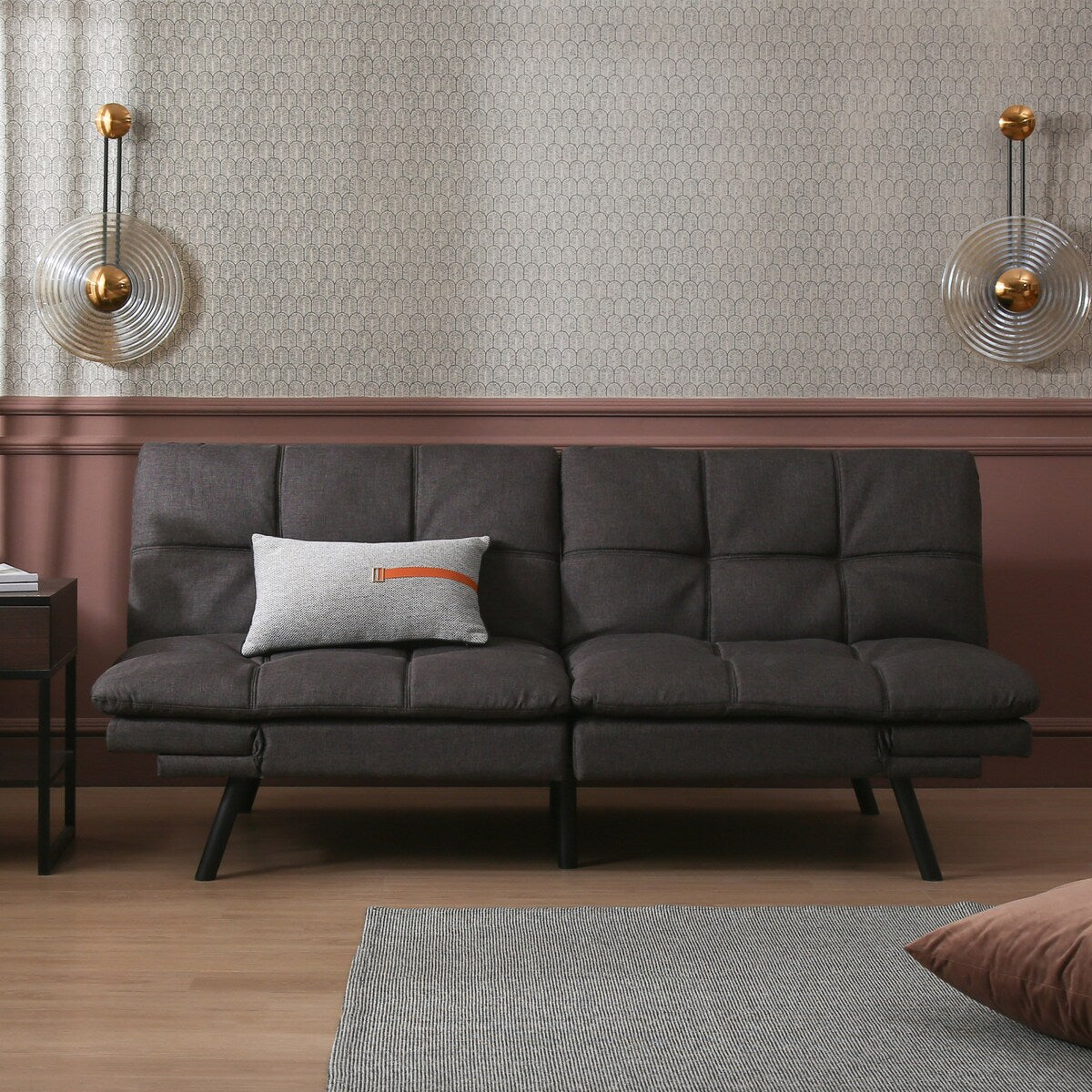 71'' Wide Futon Sofa Bed Adjustable Arms Tufted Back Convertible Futon Sleeper Sofa Tufted Folding Couch
