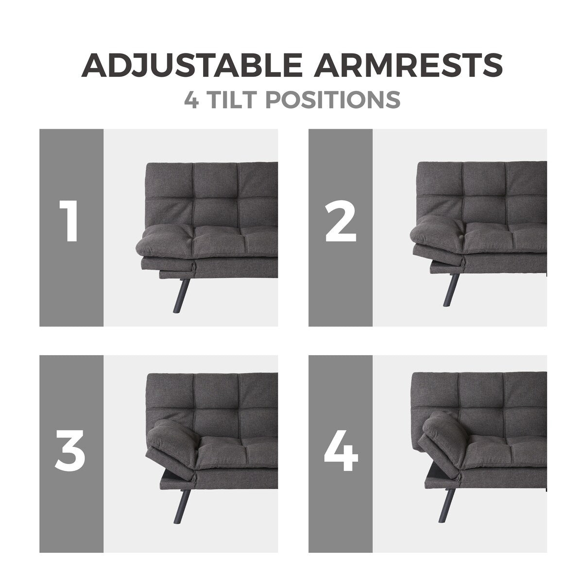 71'' Wide Futon Sofa Bed Adjustable Arms Tufted Back Convertible Futon Sleeper Sofa Tufted Folding Couch