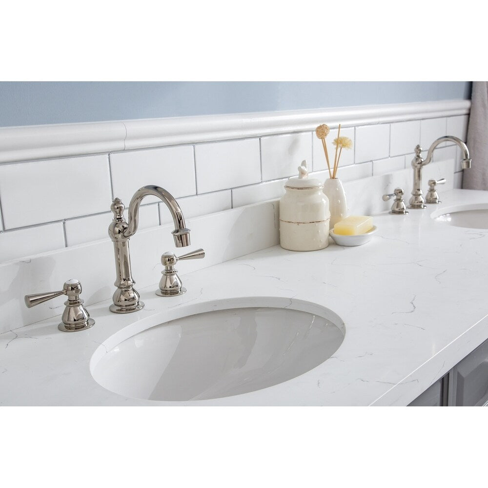 72" Palace Collection Quartz Carrara Cashmere Grey Bathroom Vanity Set With Hardware And F2-0012 Faucets