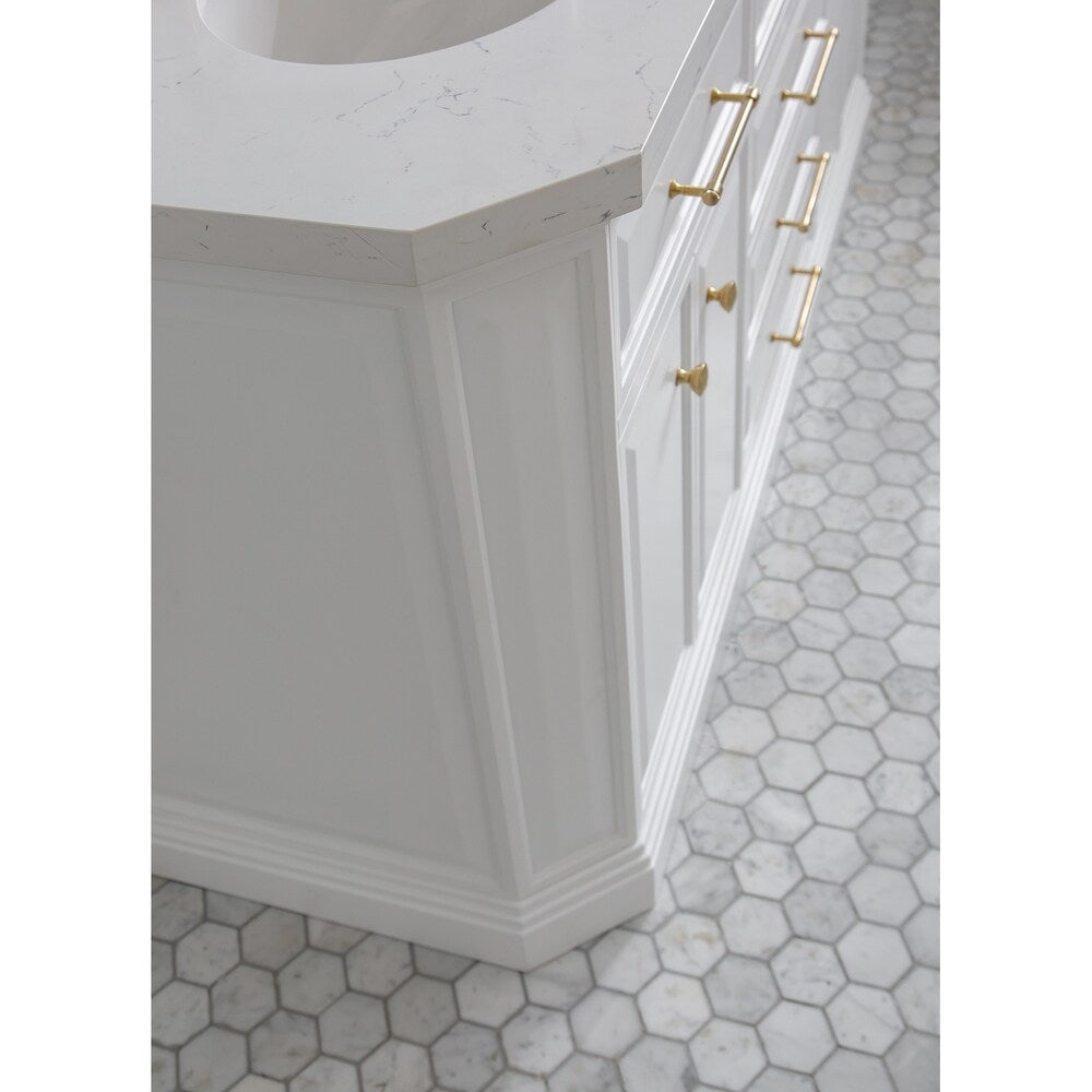 72" Palace Collection Quartz Carrara Cashmere Grey Bathroom Vanity Set With Hardware And F2-0012 Faucets