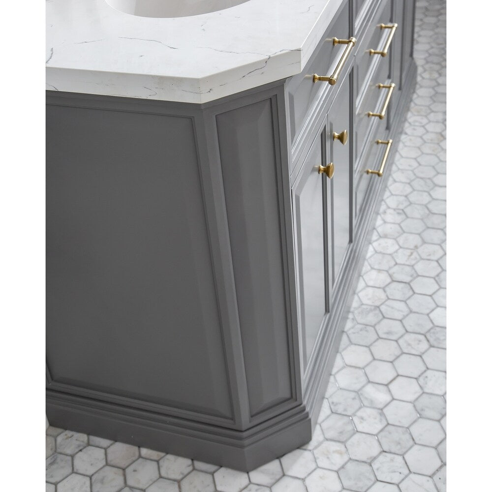 72" Palace Collection Quartz Carrara Cashmere Grey Bathroom Vanity Set With Hardware And F2-0012 Faucets