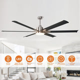 72-in Black Aluminum 6-Blade Large Ceiling Fans with Lights and Remote