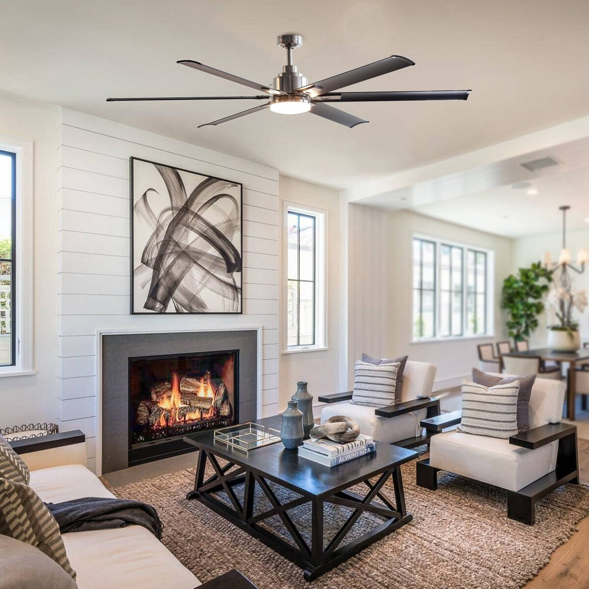 72-in Black Aluminum 6-Blade Large Ceiling Fans with Lights and Remote
