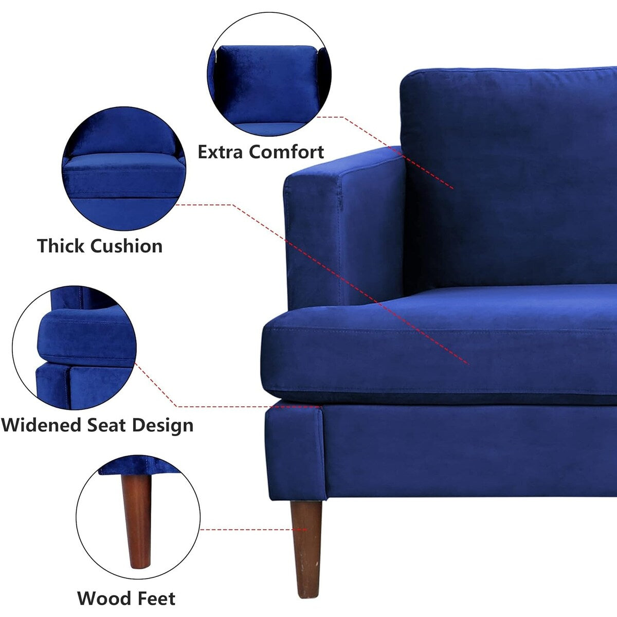 72-inch 3 Seater Couch Sofa With Thick Cushion And Wood Legs